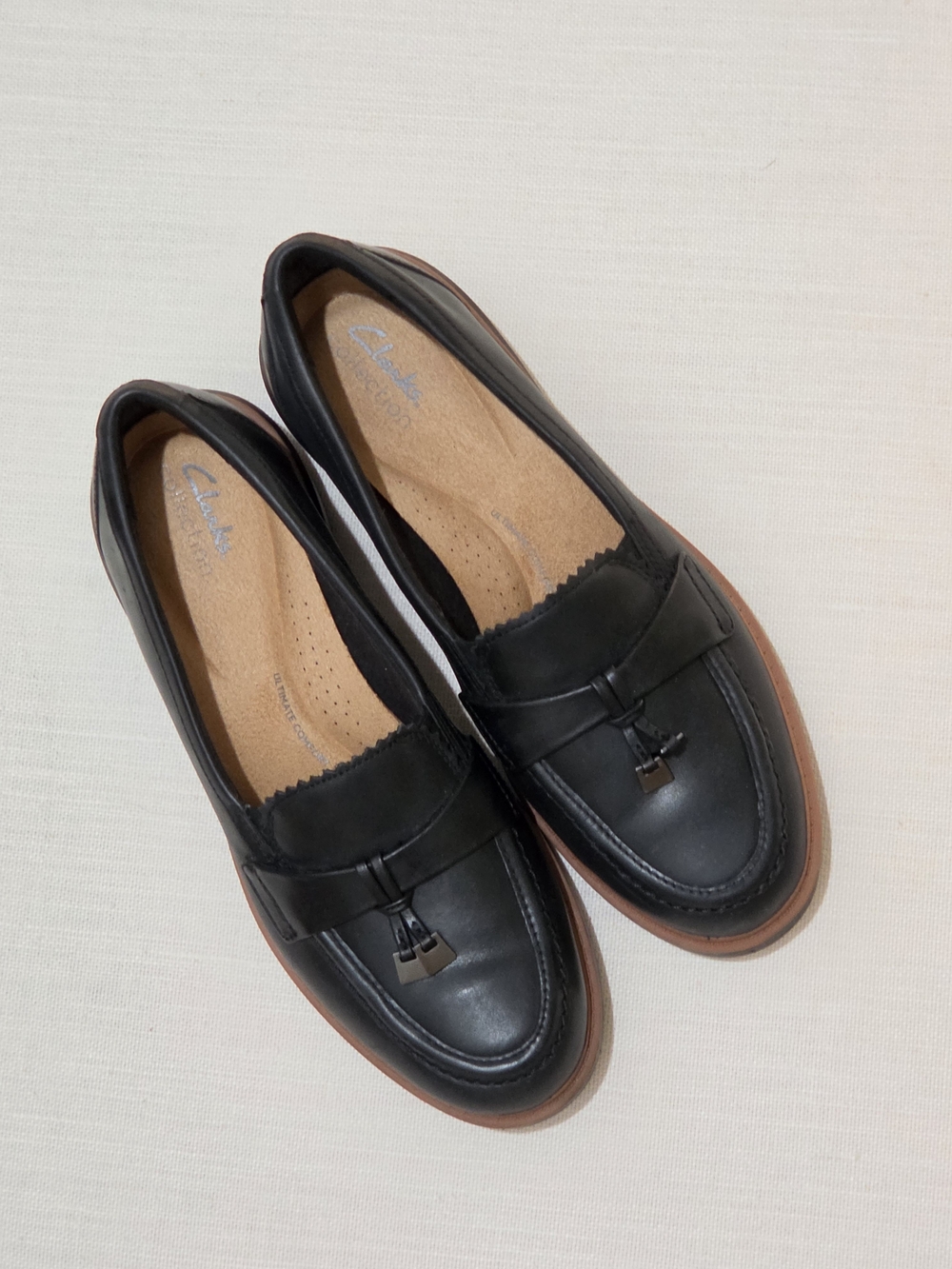 Clarks Women’s Black Leather Tassel Loafers Westlynn Bella Size 8.5